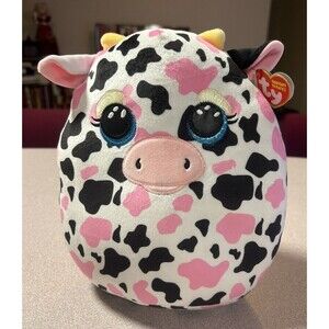 TY MILKSHAKE COW The Squish-A-Boos Squishy Beanies Toy Plush Cushion 10" New